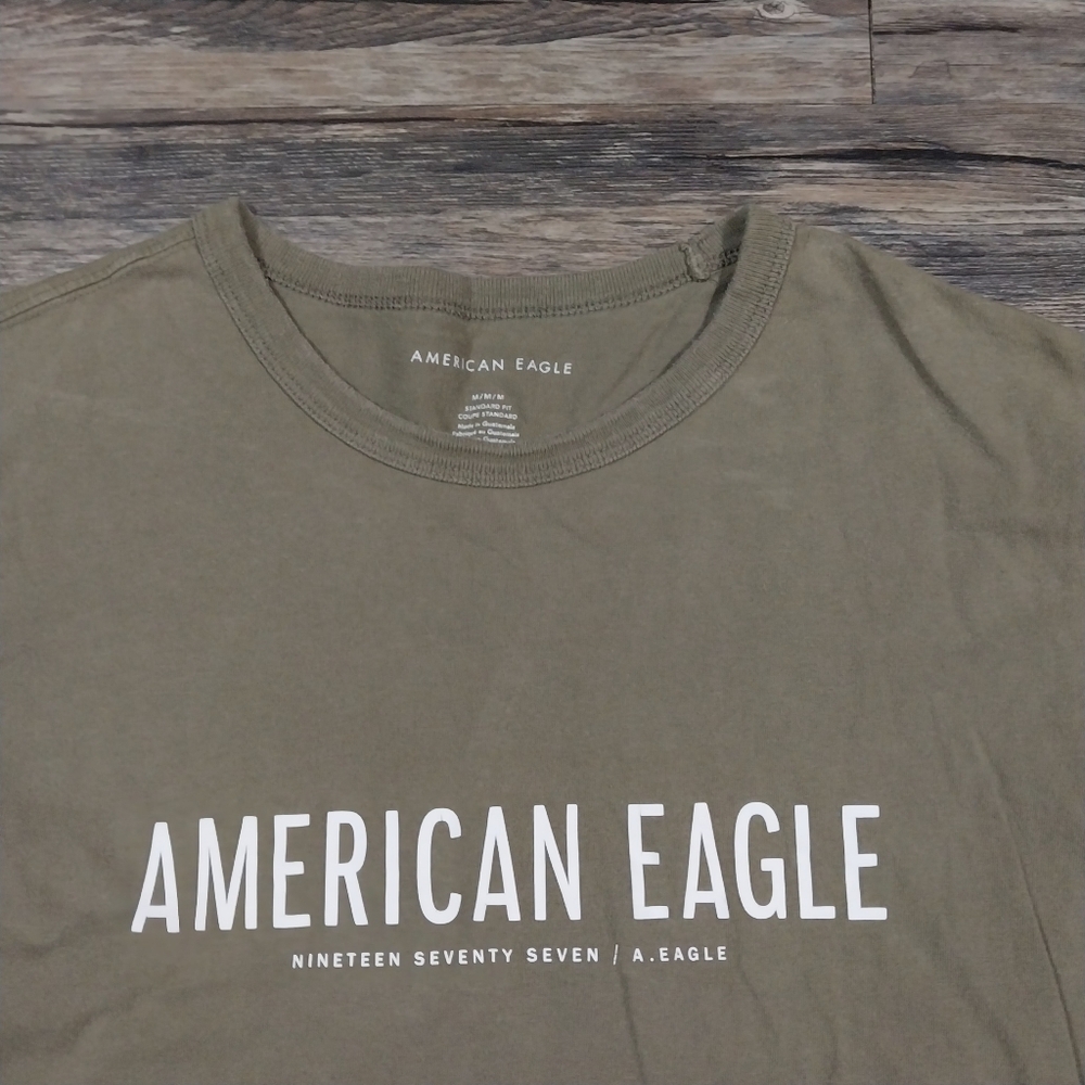 American Eagle T Shirt Mens Medium Military Green Casual Logo Short Sleeve